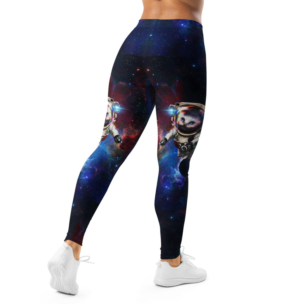 Personalisierte Sportleggings Damen Galaxy Design Weltraum Astronaut Muster Blau Lila Fitness Leggings Y553
