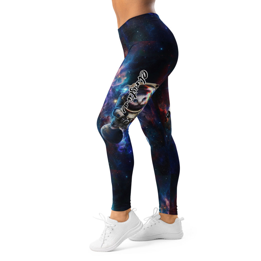 Personalisierte Sportleggings Damen Galaxy Design Weltraum Astronaut Muster Blau Lila Fitness Leggings Y553