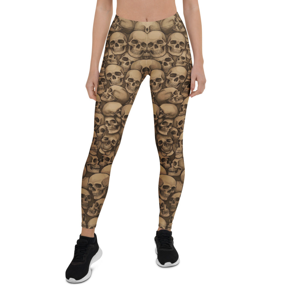 Personalisierte Sportleggings Damen Totenkopf Print Braun Beige Fitness Leggings Skull Design J375