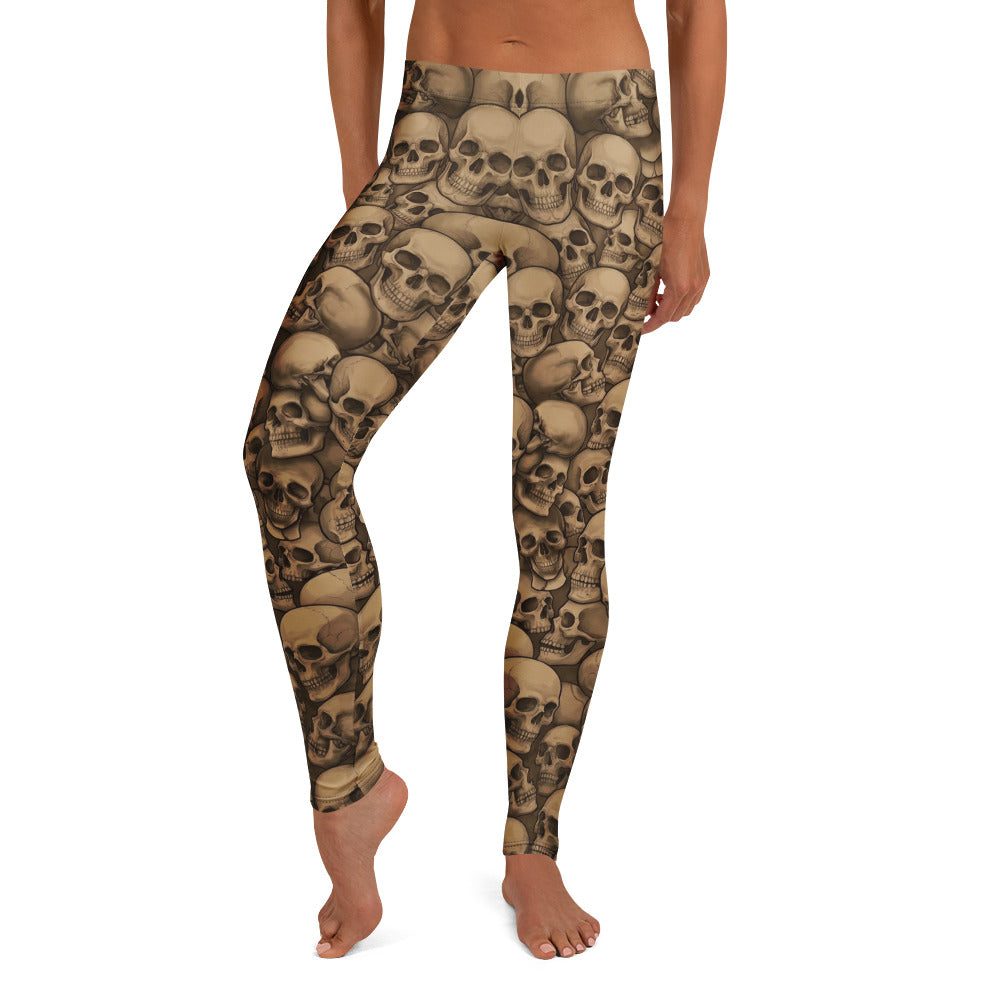 Personalisierte Sportleggings Damen Totenkopf Print Braun Beige Fitness Leggings Skull Design J375