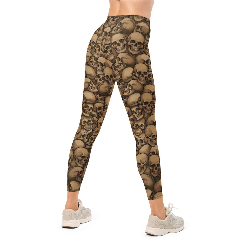 Personalisierte Sportleggings Damen Totenkopf Print Braun Beige Fitness Leggings Skull Design J375