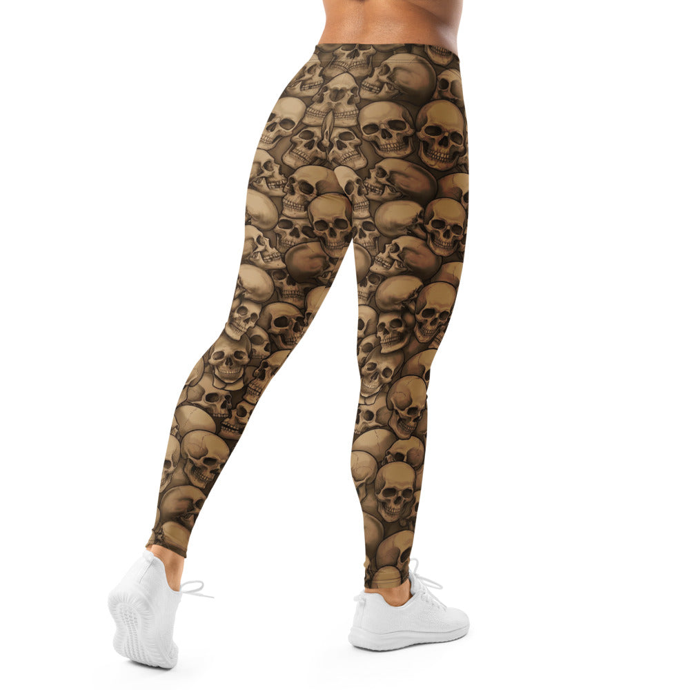 Personalisierte Sportleggings Damen Totenkopf Print Braun Beige Fitness Leggings Skull Design J375