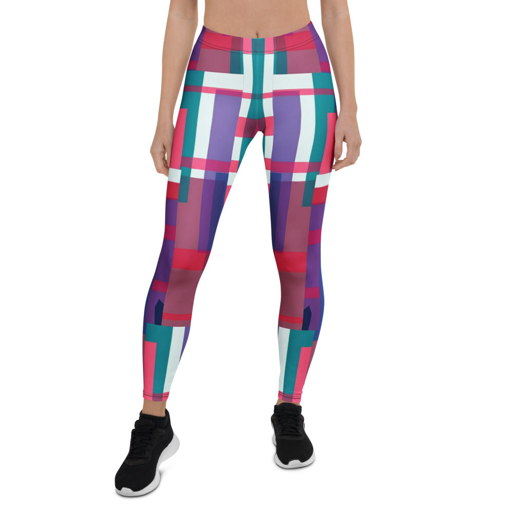 Personalisierte Damen Sportleggings Geometrisches Muster Türkis Lila Rot Fitness Leggings O359