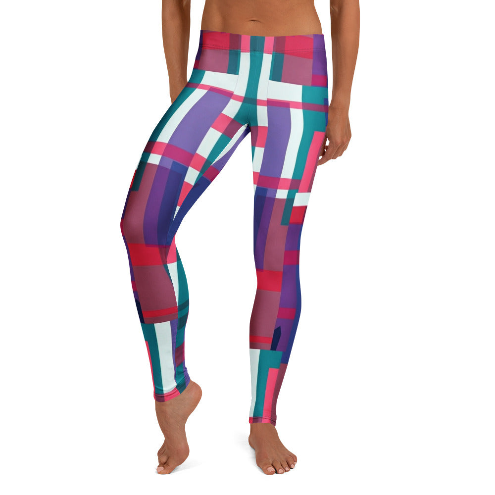 Personalisierte Damen Sportleggings Geometrisches Muster Türkis Lila Rot Fitness Leggings O359