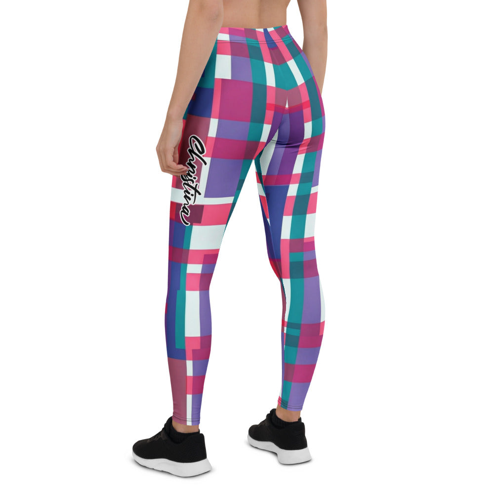 Personalisierte Damen Sportleggings Geometrisches Muster Türkis Lila Rot Fitness Leggings O359