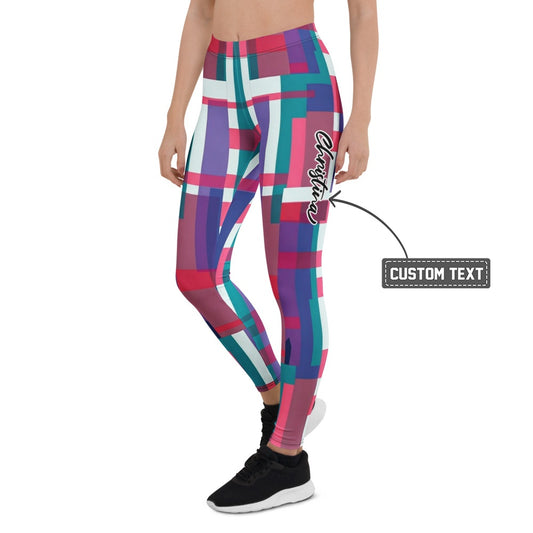 Personalisierte Damen Sportleggings Geometrisches Muster Türkis Lila Rot Fitness Leggings O359 - XL