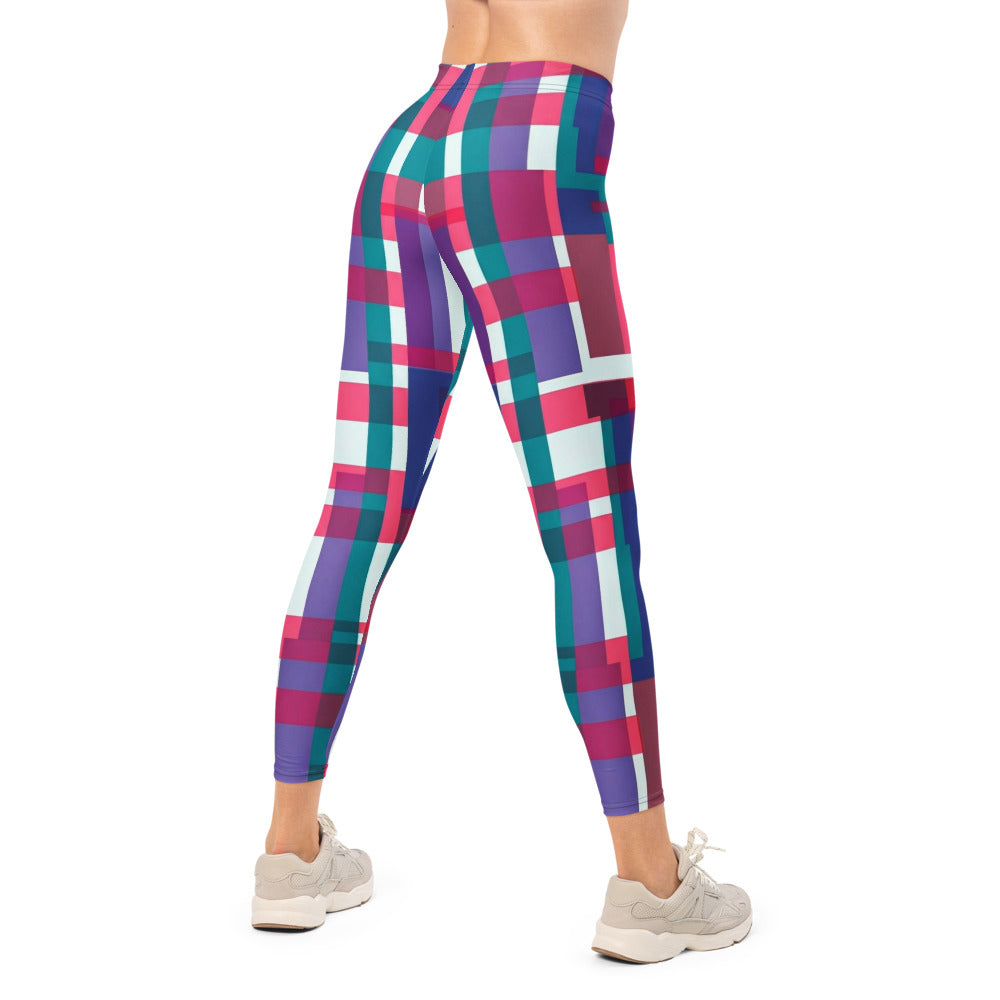 Personalisierte Damen Sportleggings Geometrisches Muster Türkis Lila Rot Fitness Leggings O359