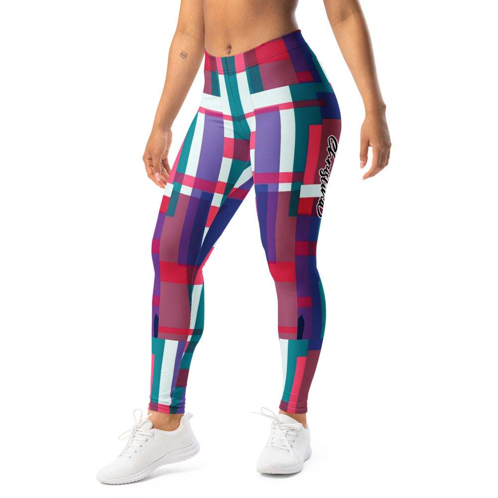 Personalisierte Damen Sportleggings Geometrisches Muster Türkis Lila Rot Fitness Leggings O359