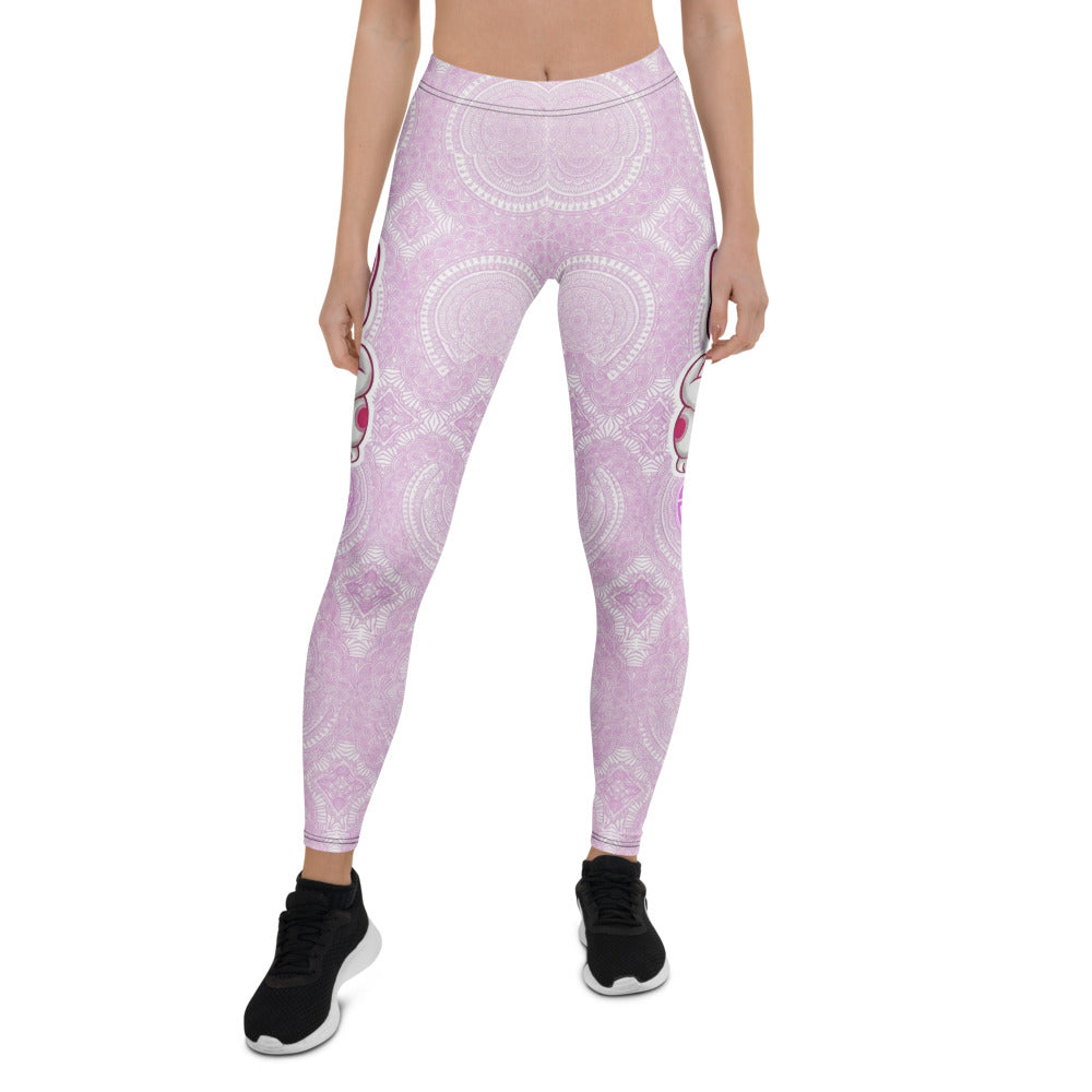 Personalisierte Damen Sportleggings Mandala Muster Hellila Weiß Yoga Fitness Leggings Print L868