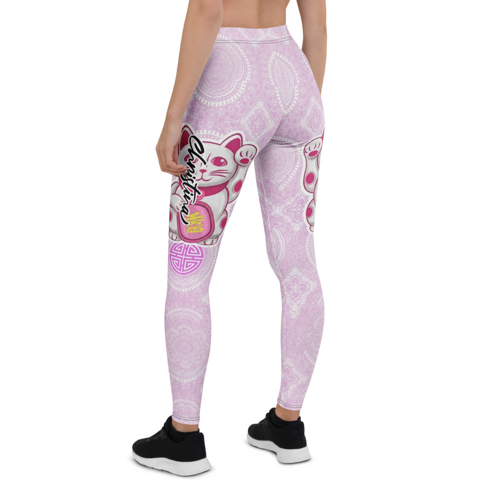 Personalisierte Damen Sportleggings Mandala Muster Hellila Weiß Yoga Fitness Leggings Print L868