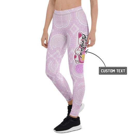 Personalisierte Damen Sportleggings Mandala Muster Hellila Weiß Yoga Fitness Leggings Print L868 - XL