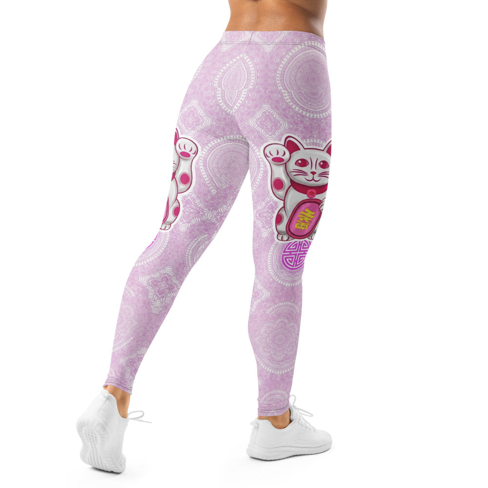 Personalisierte Damen Sportleggings Mandala Muster Hellila Weiß Yoga Fitness Leggings Print L868