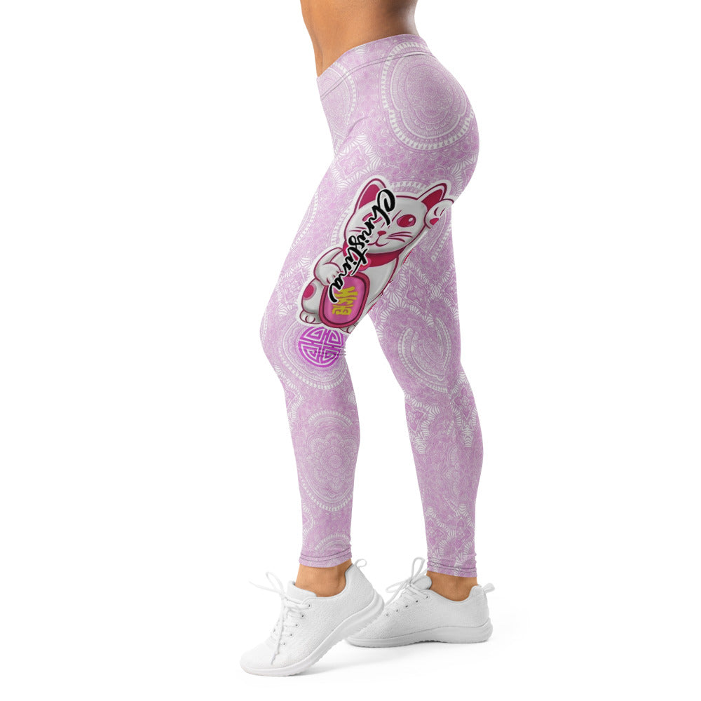 Personalisierte Damen Sportleggings Mandala Muster Hellila Weiß Yoga Fitness Leggings Print L868