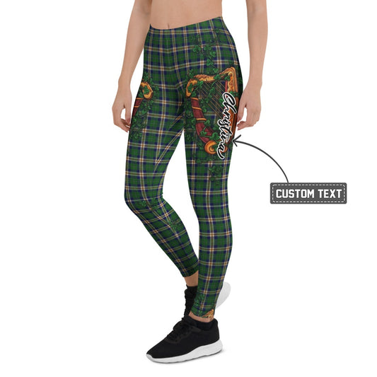 Personalisierte Damen Sportleggings Irisches Karo Design Grün Kariert Kleeblatt Harfe Fitness Yoga Leggings V315 - XL