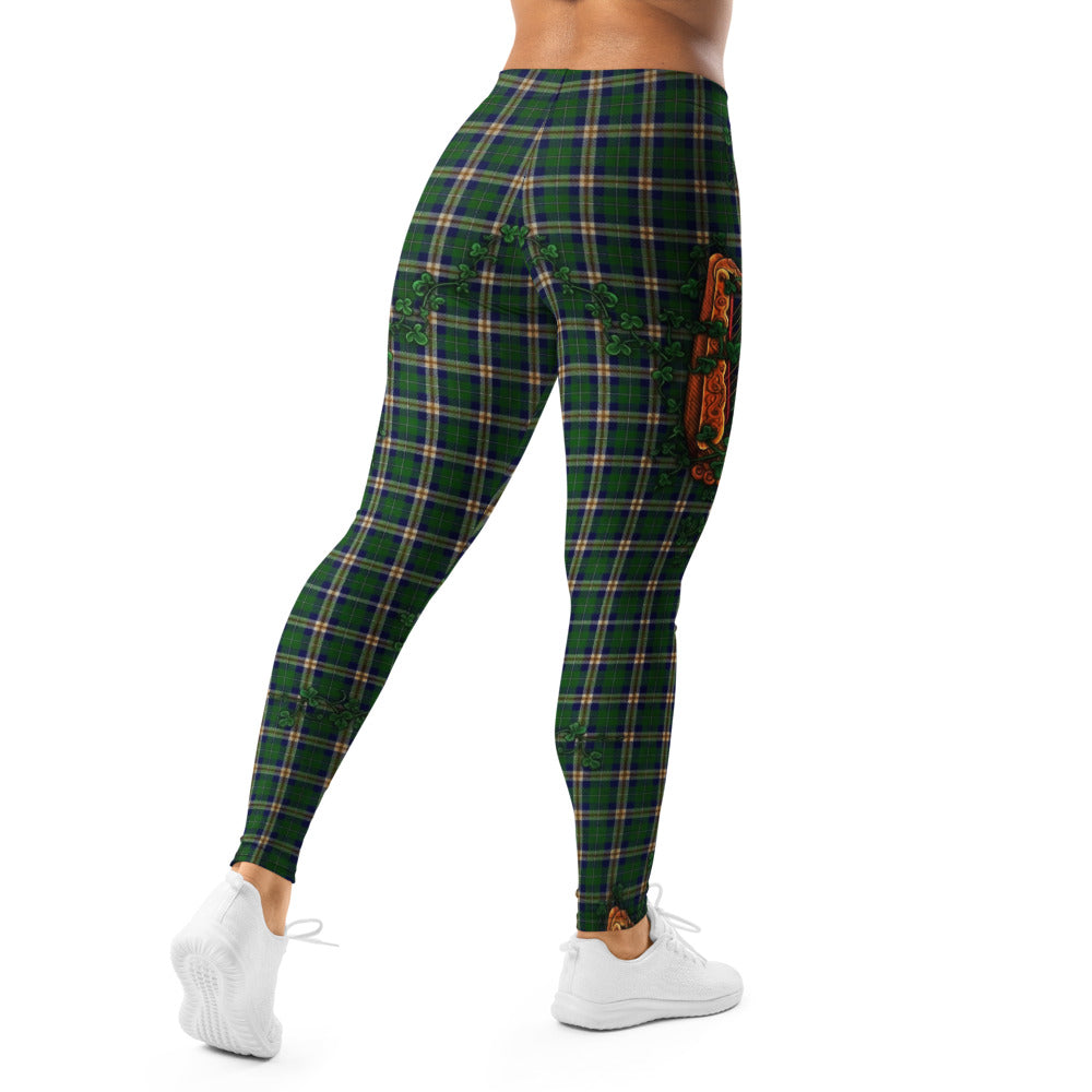 Personalisierte Damen Sportleggings Irisches Karo Design Grün Kariert Kleeblatt Harfe Fitness Yoga Leggings V315