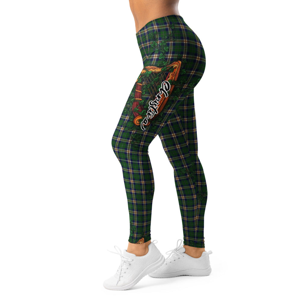 Personalisierte Damen Sportleggings Irisches Karo Design Grün Kariert Kleeblatt Harfe Fitness Yoga Leggings V315