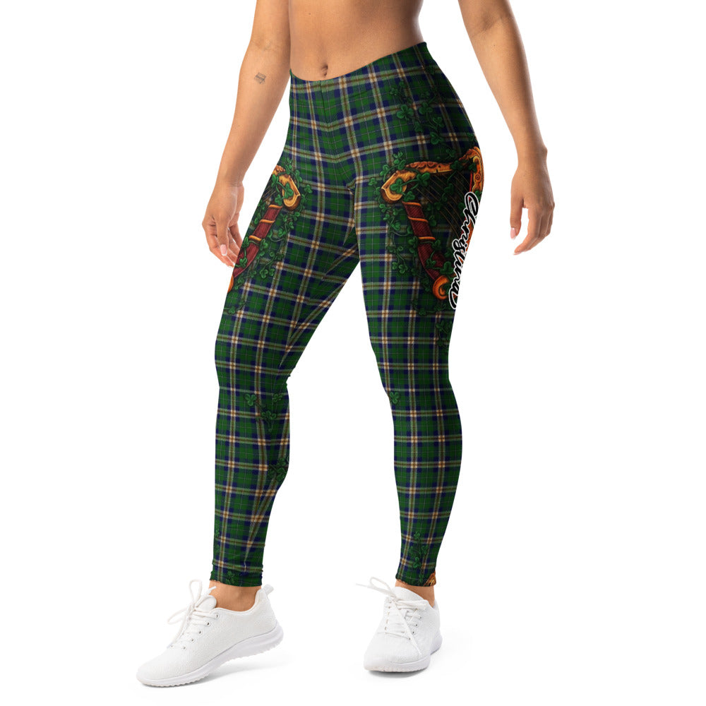 Personalisierte Damen Sportleggings Irisches Karo Design Grün Kariert Kleeblatt Harfe Fitness Yoga Leggings V315