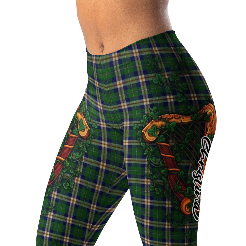 Personalisierte Damen Sportleggings Irisches Karo Design Grün Kariert Kleeblatt Harfe Fitness Yoga Leggings V315
