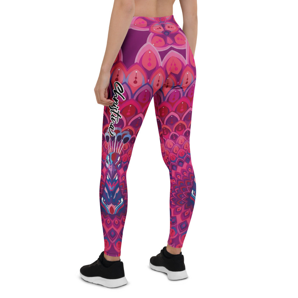Personalisierte Damen Sportleggings Mandala Muster Pink Lila Yoga Leggings Fitnesshose M330