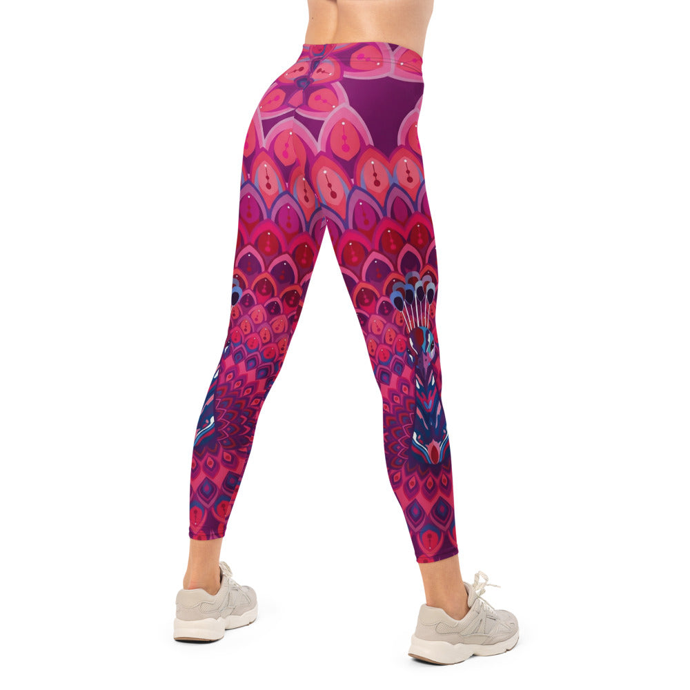 Personalisierte Damen Sportleggings Mandala Muster Pink Lila Yoga Leggings Fitnesshose M330