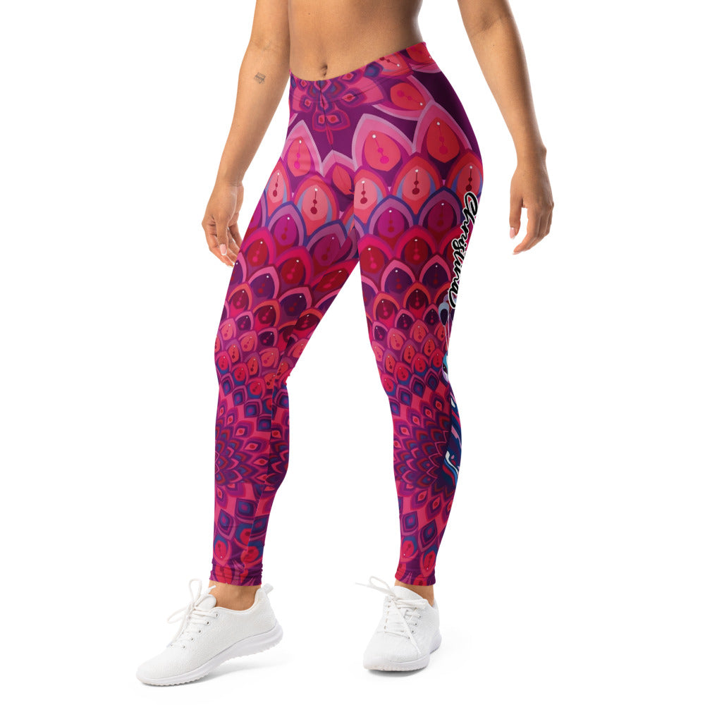 Personalisierte Damen Sportleggings Mandala Muster Pink Lila Yoga Leggings Fitnesshose M330
