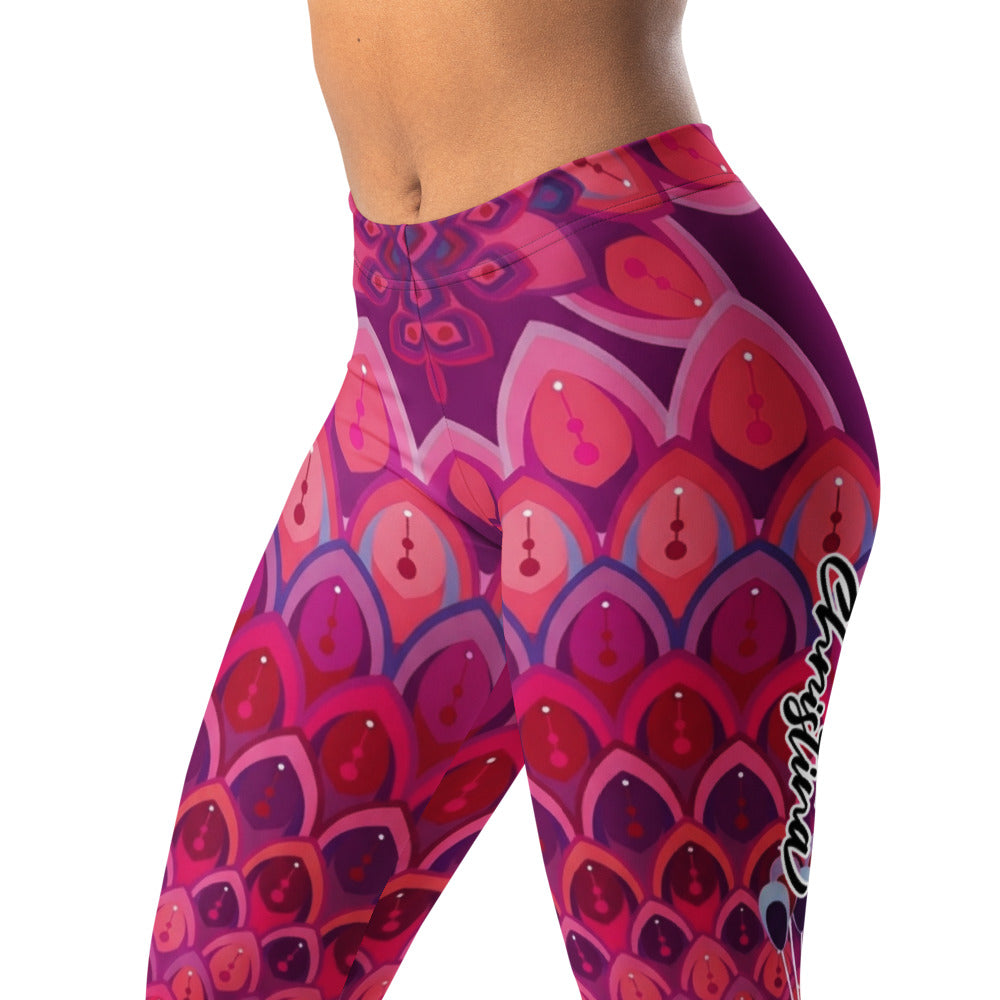 Personalisierte Damen Sportleggings Mandala Muster Pink Lila Yoga Leggings Fitnesshose M330
