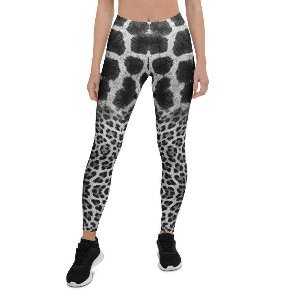 Personalisierte Damen Sportleggings Animal Print Schwarz Weiß Leopard Giraffe Design Fitness Leggings E560