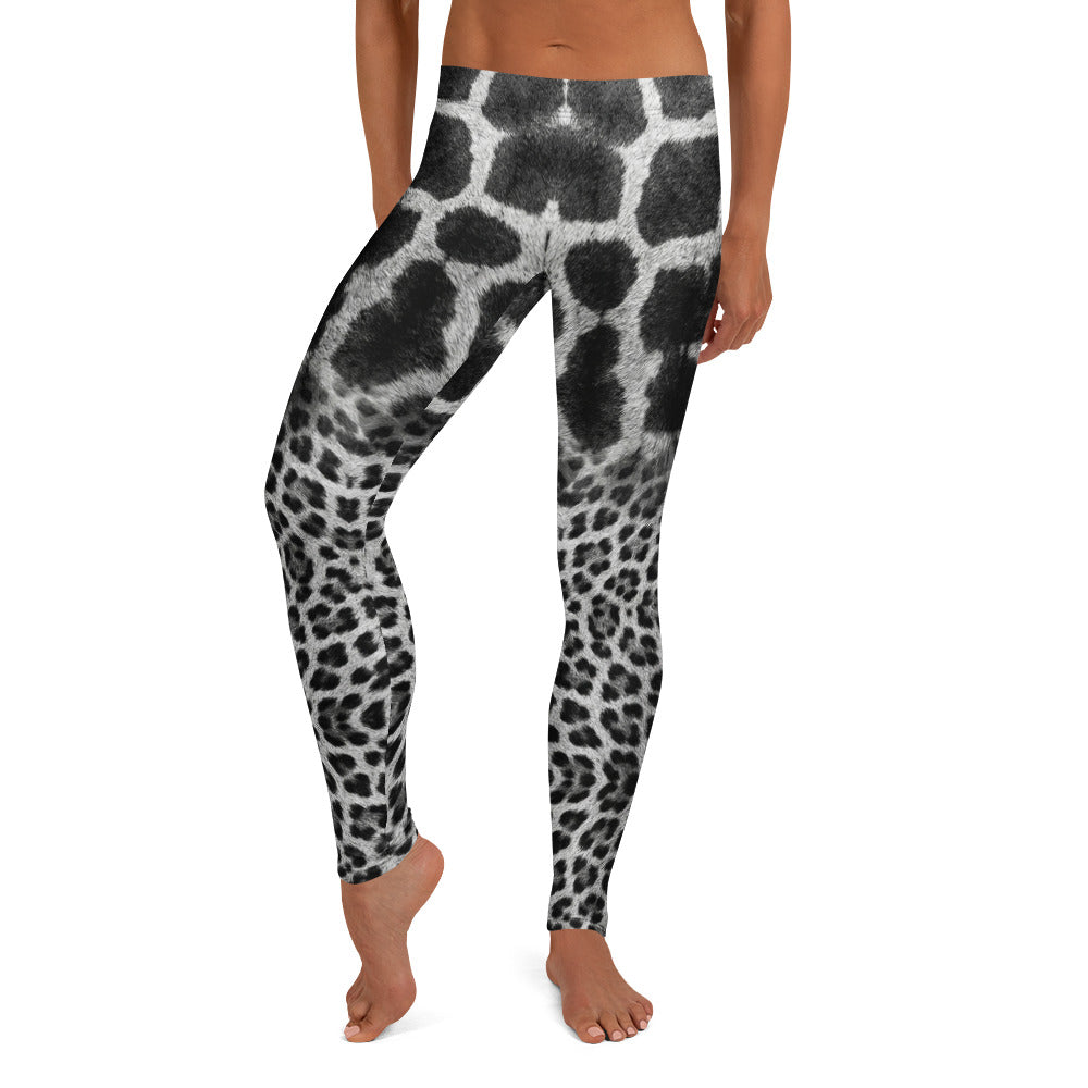 Personalisierte Damen Sportleggings Animal Print Schwarz Weiß Leopard Giraffe Design Fitness Leggings E560
