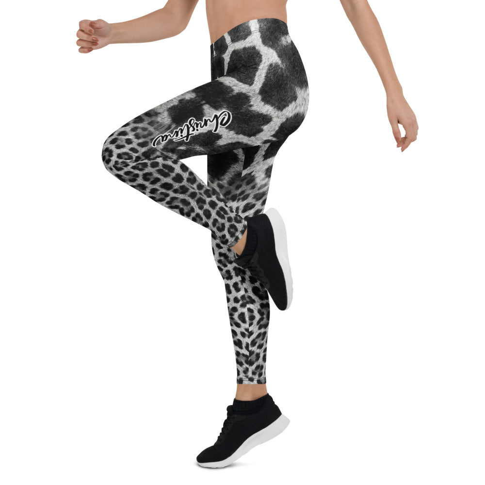 Personalisierte Damen Sportleggings Animal Print Schwarz Weiß Leopard Giraffe Design Fitness Leggings E560