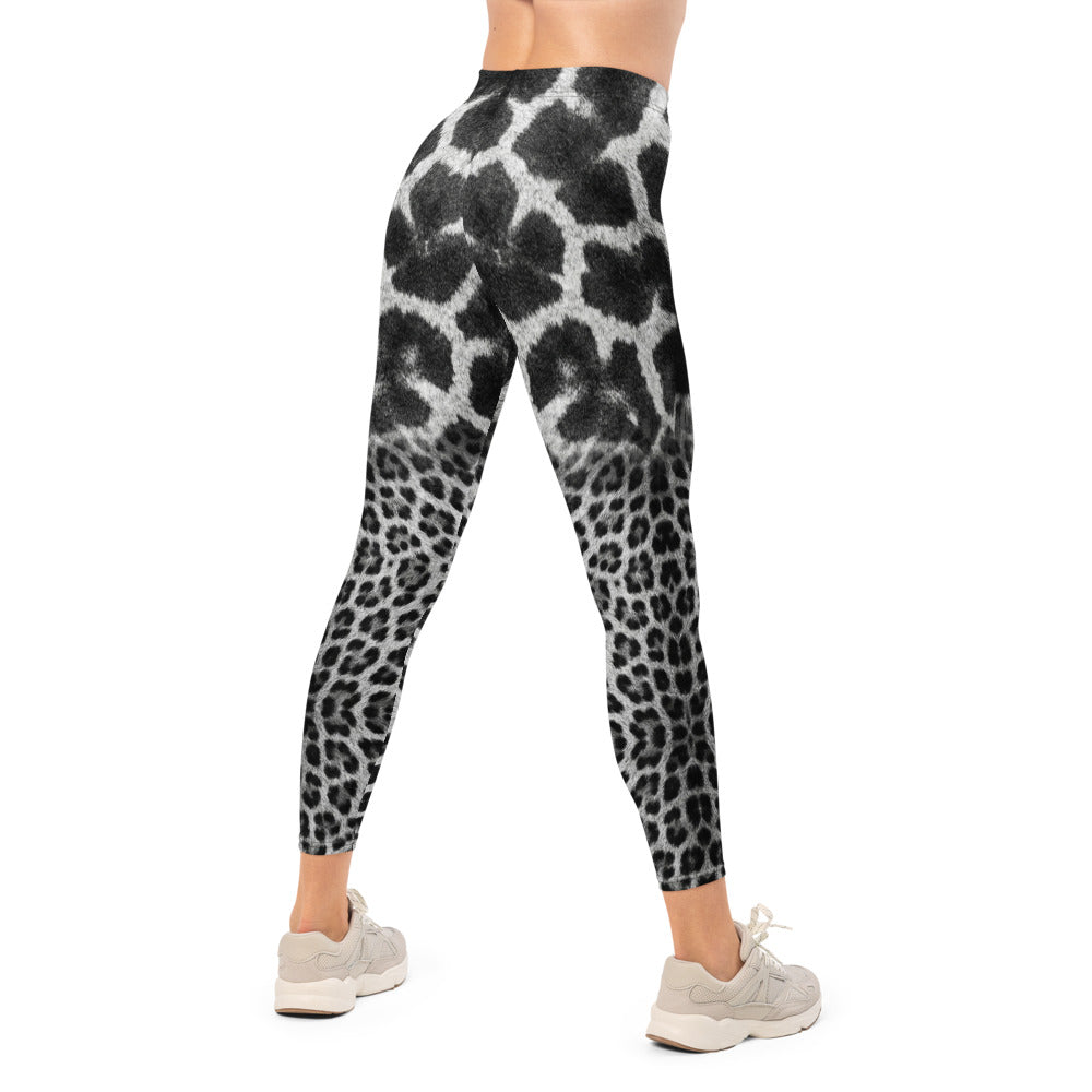 Personalisierte Damen Sportleggings Animal Print Schwarz Weiß Leopard Giraffe Design Fitness Leggings E560