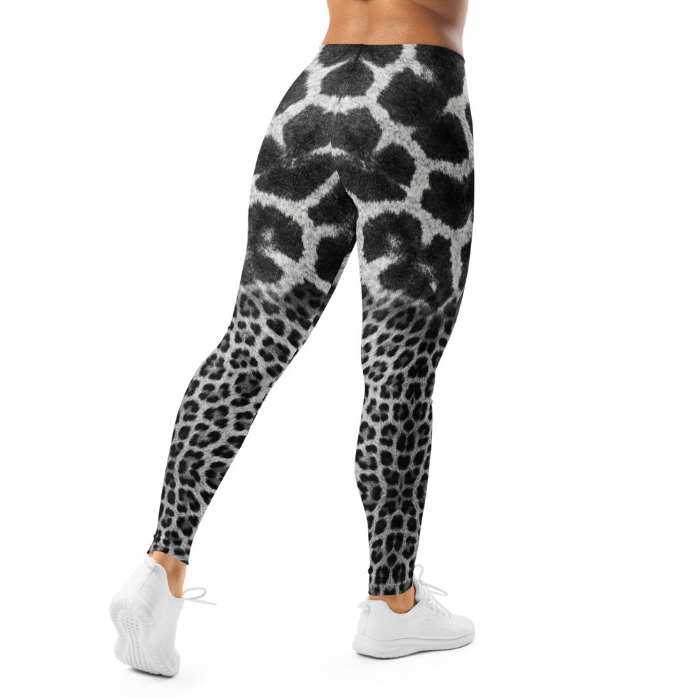 Personalisierte Damen Sportleggings Animal Print Schwarz Weiß Leopard Giraffe Design Fitness Leggings E560
