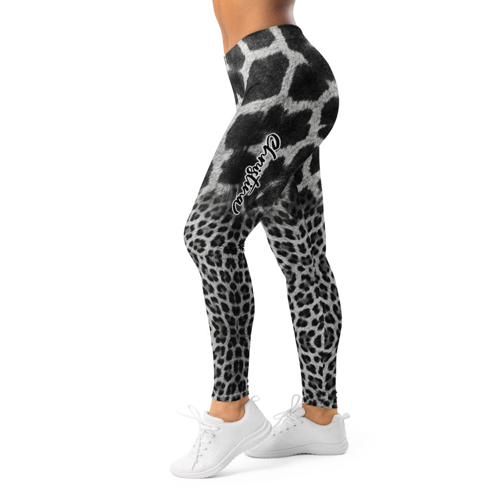 Personalisierte Damen Sportleggings Animal Print Schwarz Weiß Leopard Giraffe Design Fitness Leggings E560