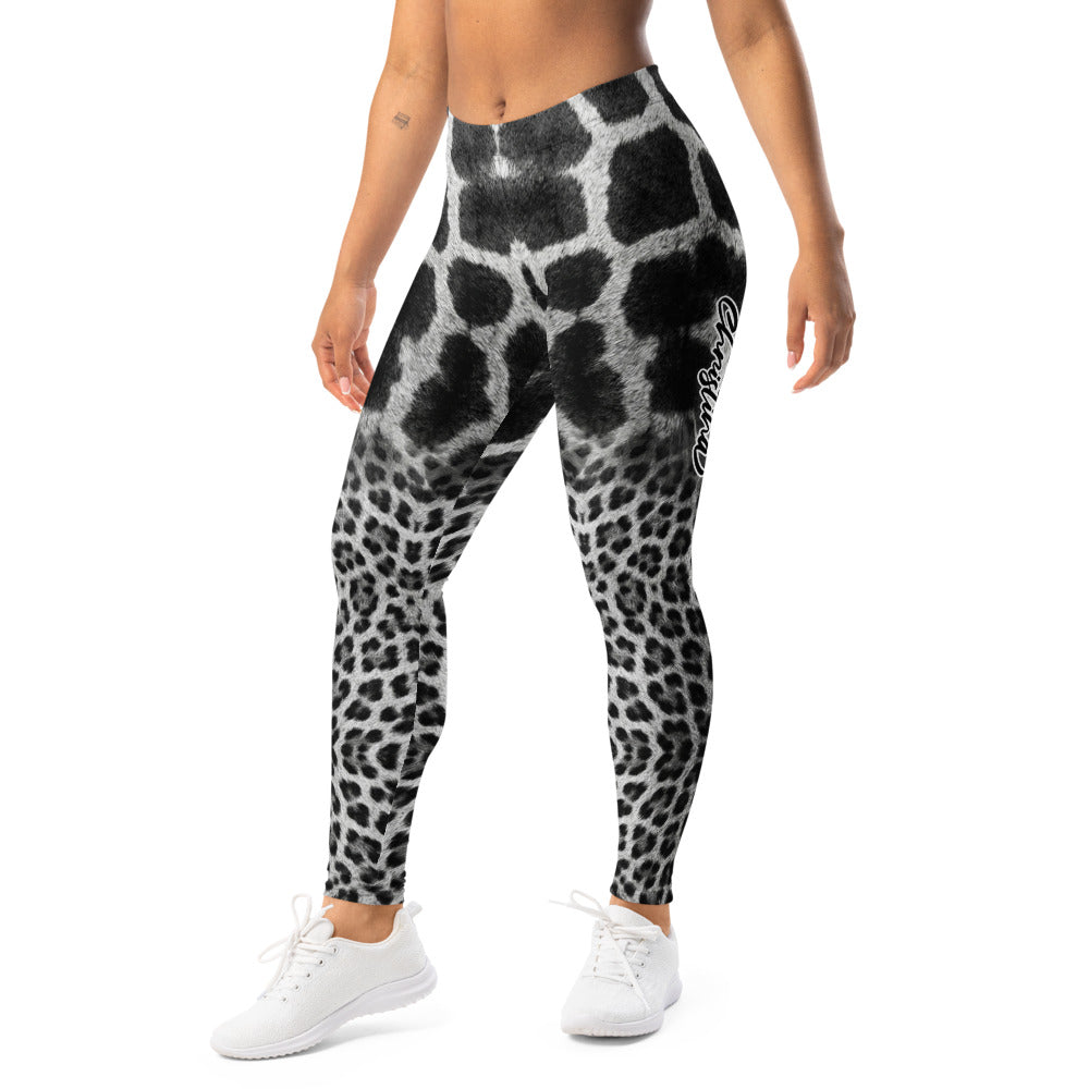 Personalisierte Damen Sportleggings Animal Print Schwarz Weiß Leopard Giraffe Design Fitness Leggings E560