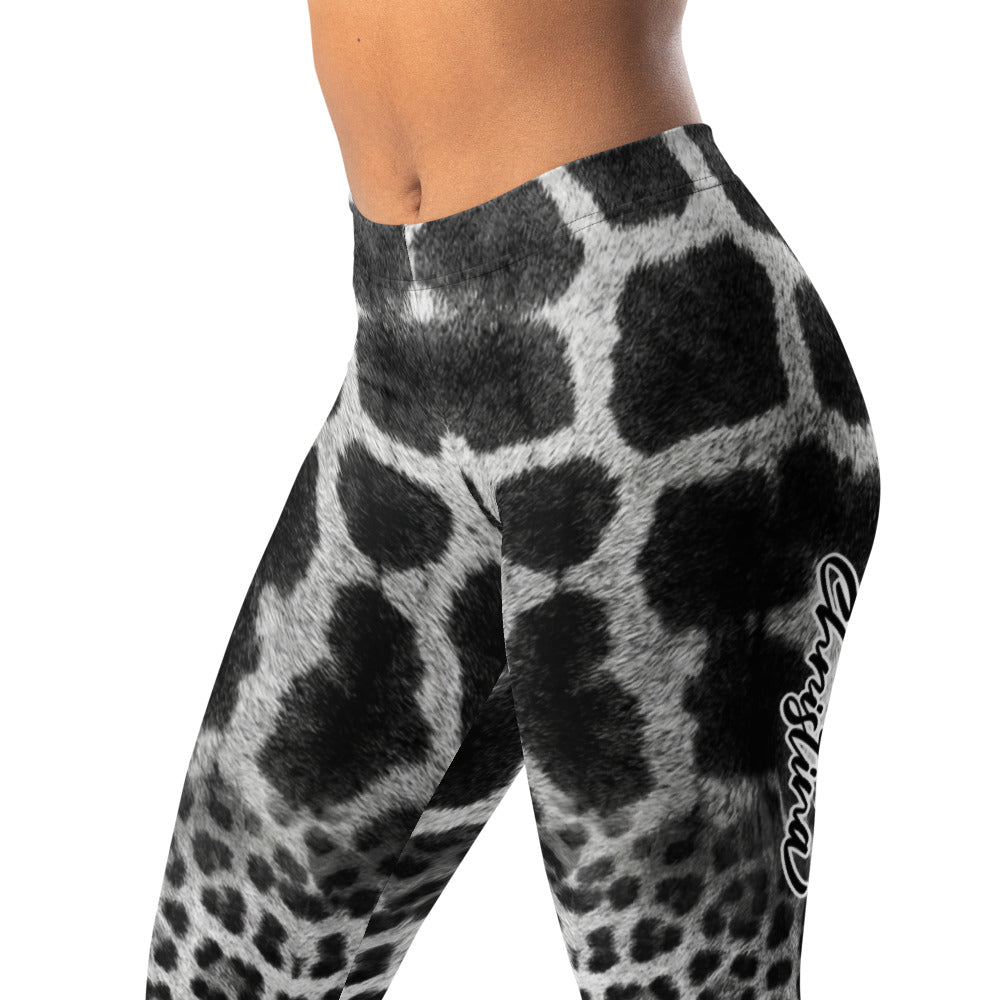 Personalisierte Damen Sportleggings Animal Print Schwarz Weiß Leopard Giraffe Design Fitness Leggings E560