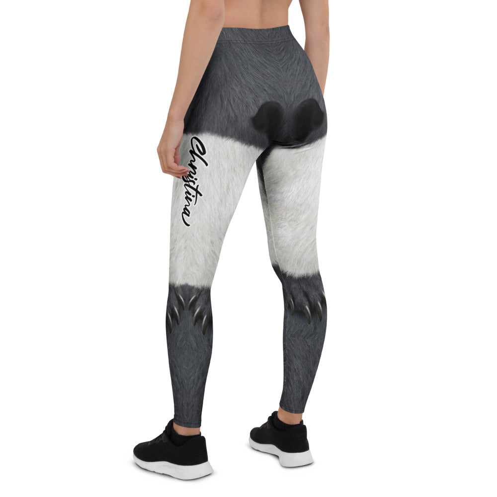 Personalisierte Damen Sportleggings Tierdesign Felloptik Schwarz Weiß Fitness Leggings 3D Print Yoga Hose D155