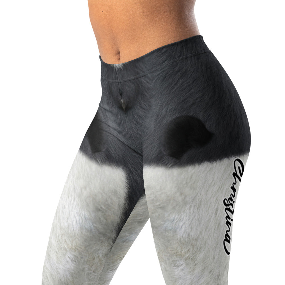Personalisierte Damen Sportleggings Tierdesign Felloptik Schwarz Weiß Fitness Leggings 3D Print Yoga Hose D155