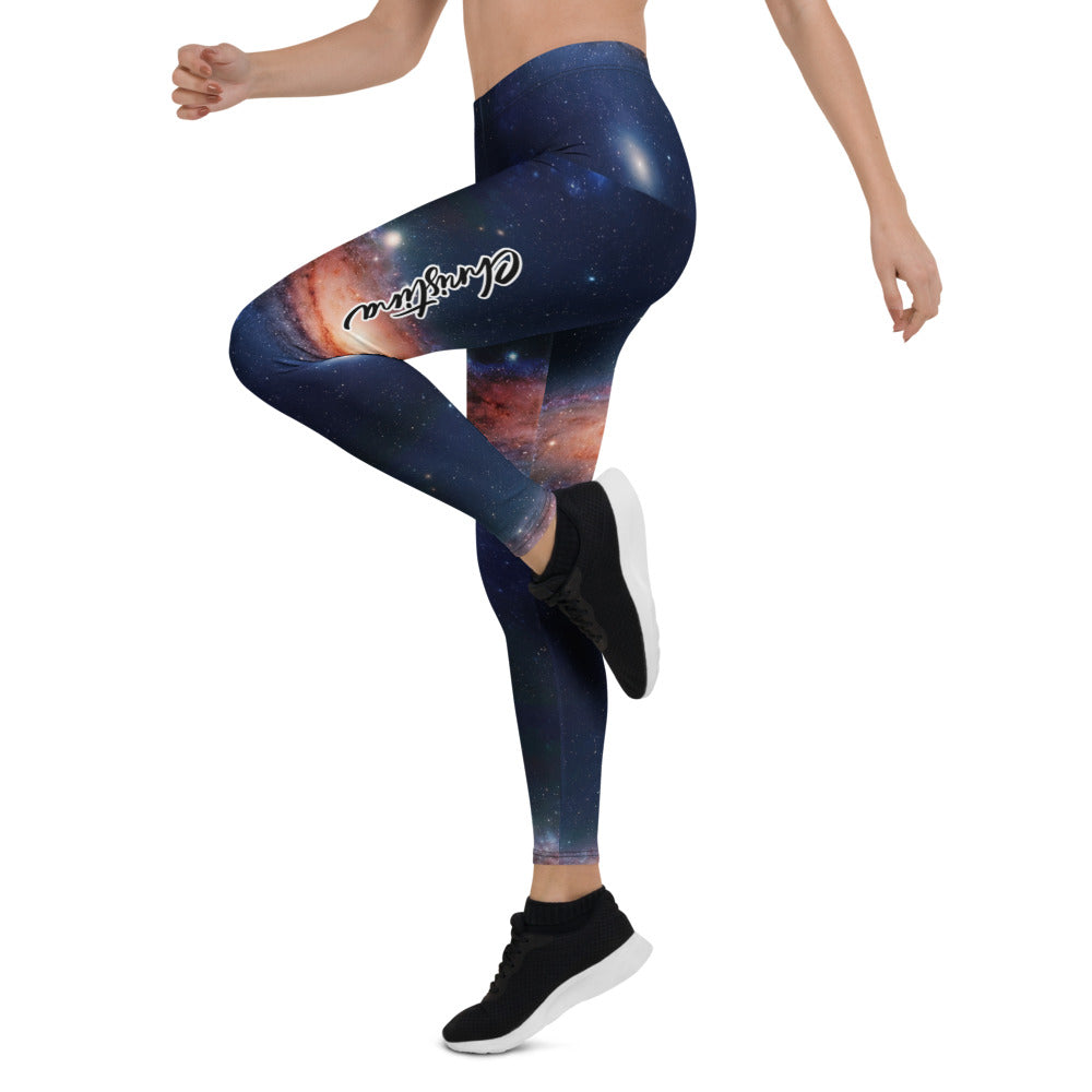 Personalisierte Damen Sportleggings Galaxy Weltraum Print Blau Schwarz Fitnesshose Yoga Leggings F322