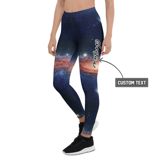 Personalisierte Damen Sportleggings Galaxy Weltraum Print Blau Schwarz Fitnesshose Yoga Leggings F322 - XL