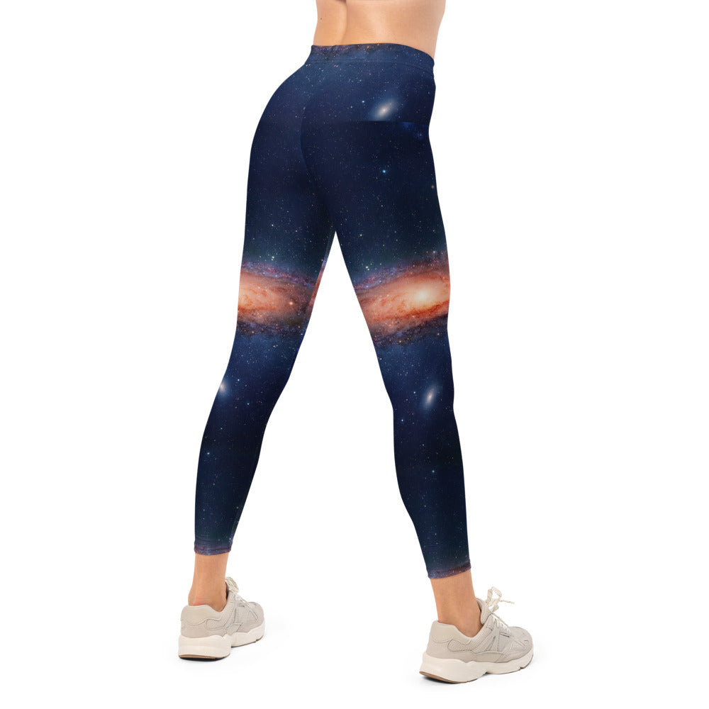 Personalisierte Damen Sportleggings Galaxy Weltraum Print Blau Schwarz Fitnesshose Yoga Leggings F322