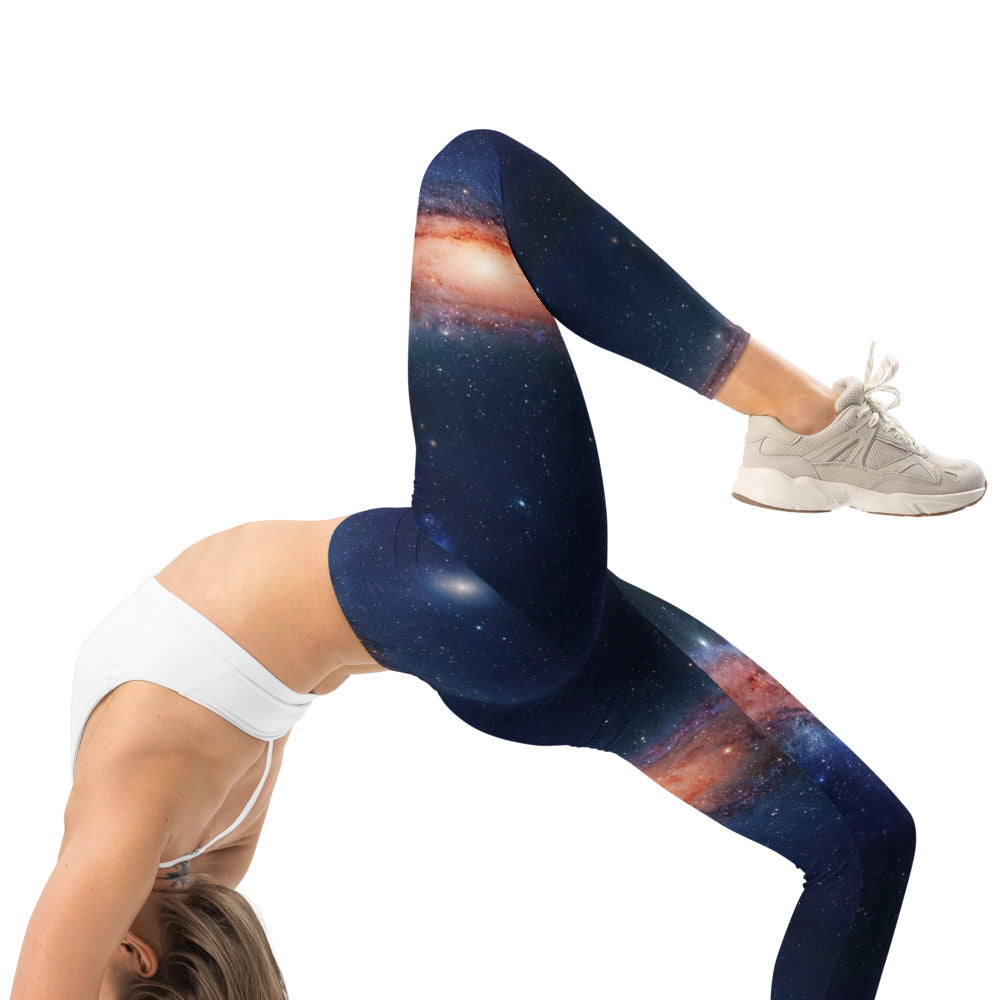 Personalisierte Damen Sportleggings Galaxy Weltraum Print Blau Schwarz Fitnesshose Yoga Leggings F322