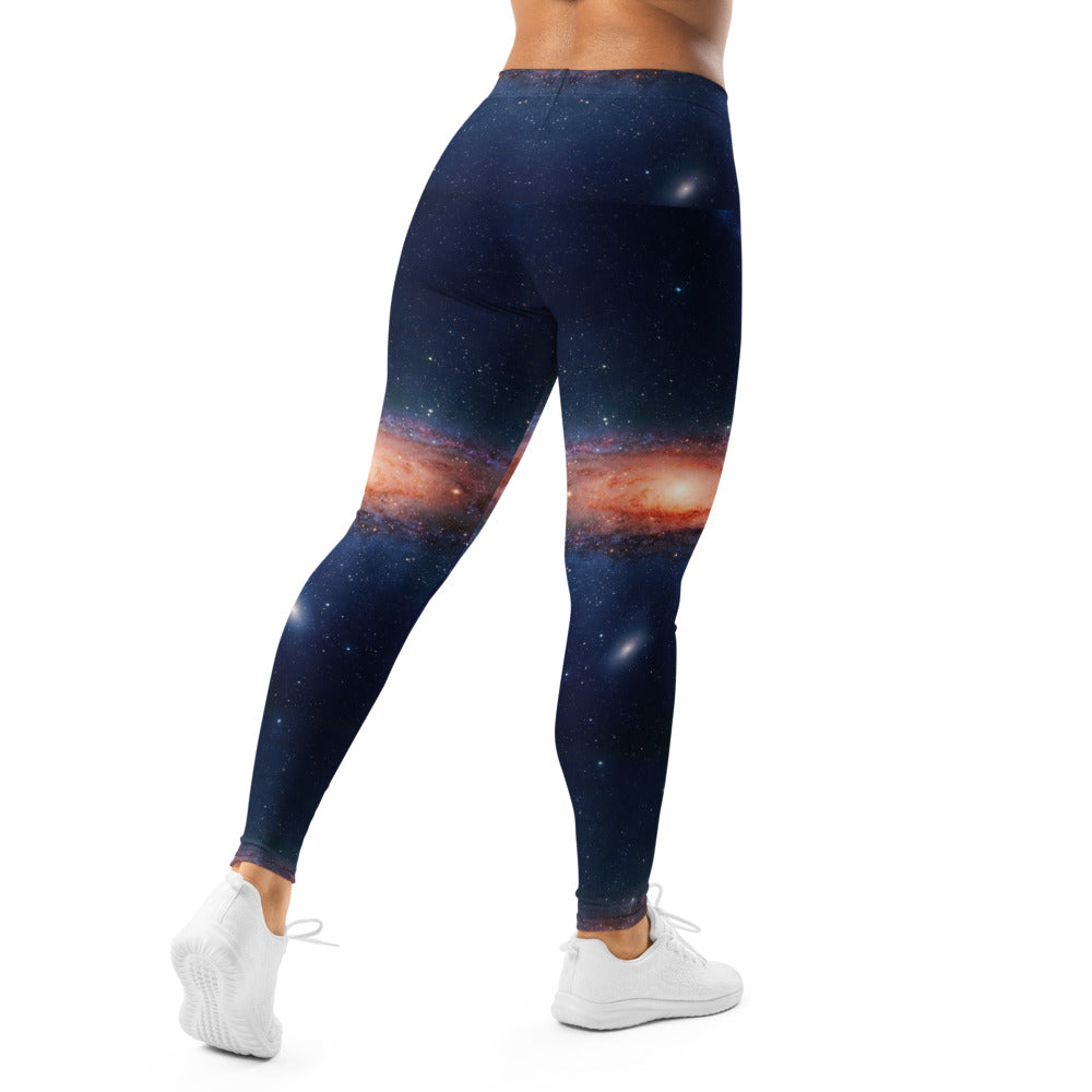 Personalisierte Damen Sportleggings Galaxy Weltraum Print Blau Schwarz Fitnesshose Yoga Leggings F322