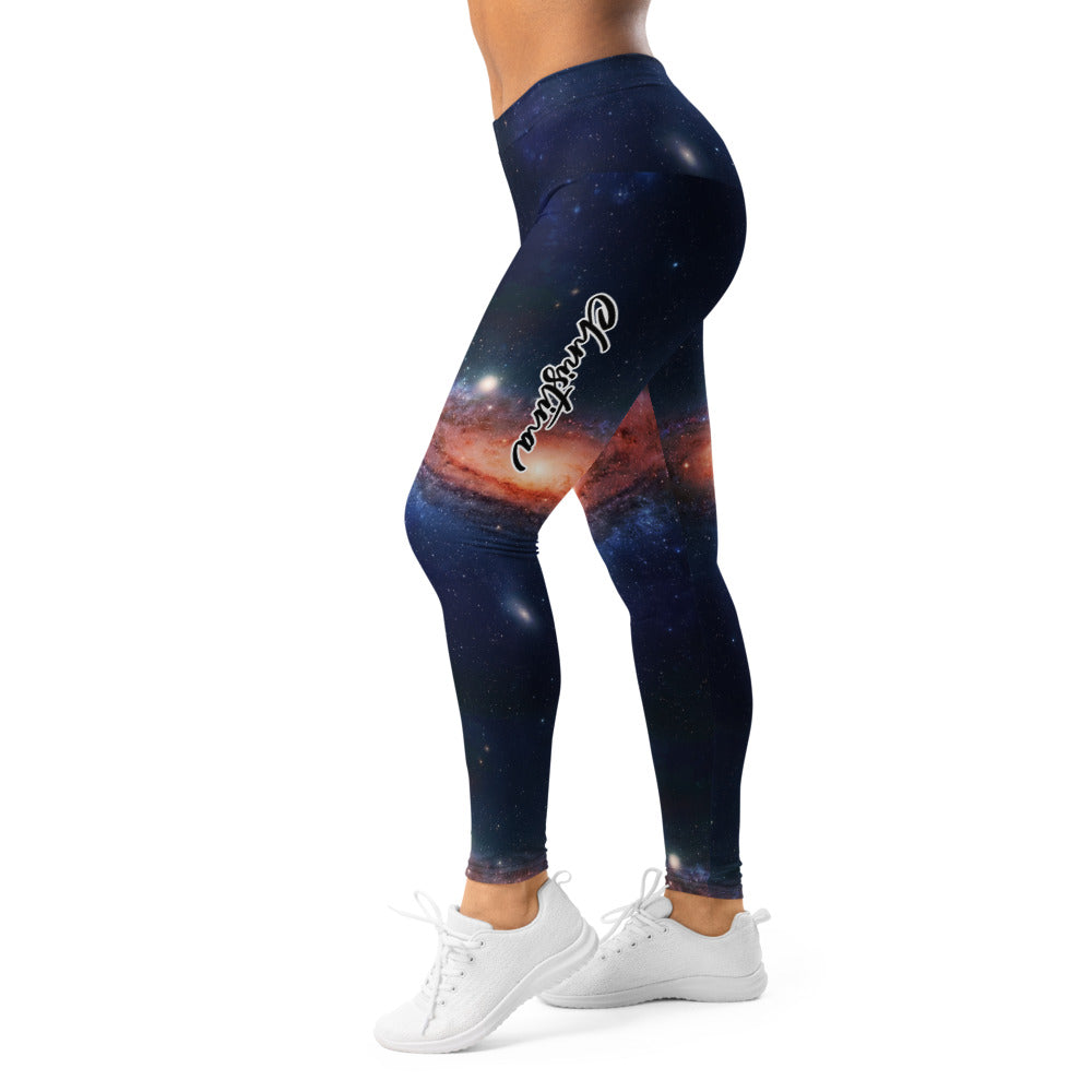 Personalisierte Damen Sportleggings Galaxy Weltraum Print Blau Schwarz Fitnesshose Yoga Leggings F322