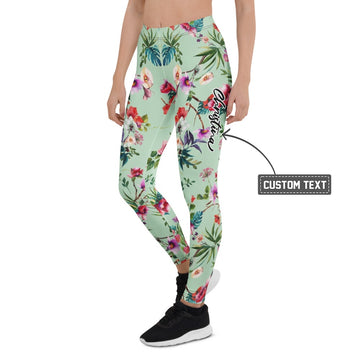 Personalisierte Damen Sportleggings Tropisches Blumenmuster Mintgrün Fitness Yoga Leggings Bunt U614 - XL