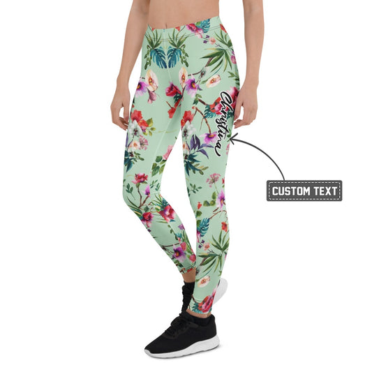 Personalisierte Damen Sportleggings Tropisches Blumenmuster Mintgrün Fitness Yoga Leggings Bunt U614 - XL