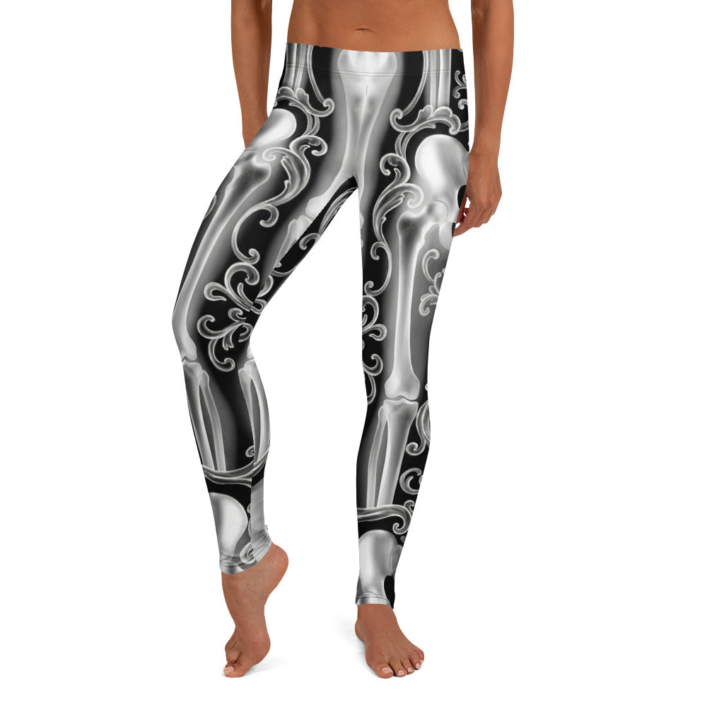 Personalisierte Damen Sportleggings Skelett Design Schwarz Weiß Fitness Leggings Barock Ornamente N127
