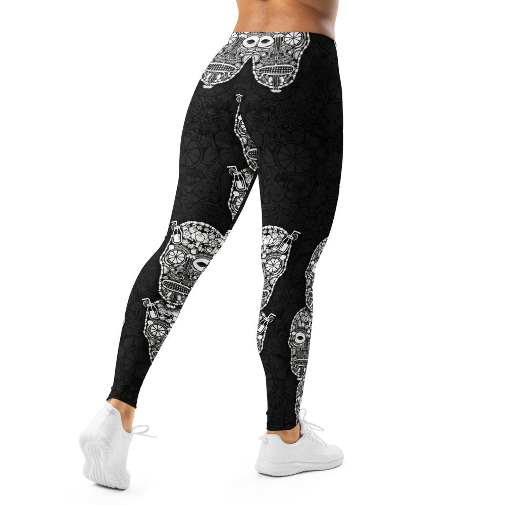 Personalisierte Damen Sportleggings Totenkopf Design Schwarz Weiß Fitness Yoga Leggings T777