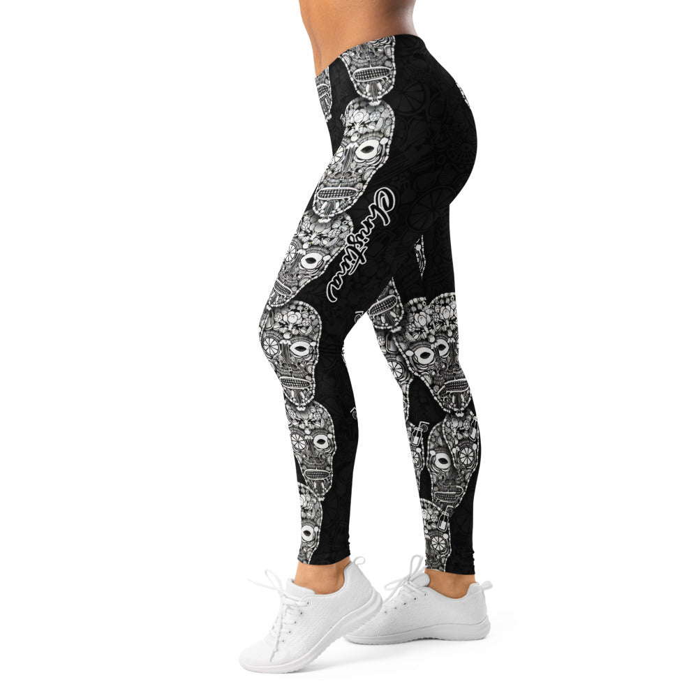 Personalisierte Damen Sportleggings Totenkopf Design Schwarz Weiß Fitness Yoga Leggings T777