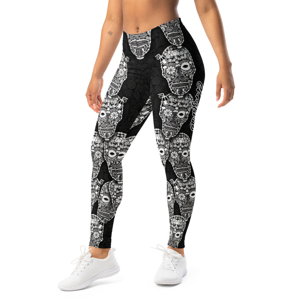 Personalisierte Damen Sportleggings Totenkopf Design Schwarz Weiß Fitness Yoga Leggings T777