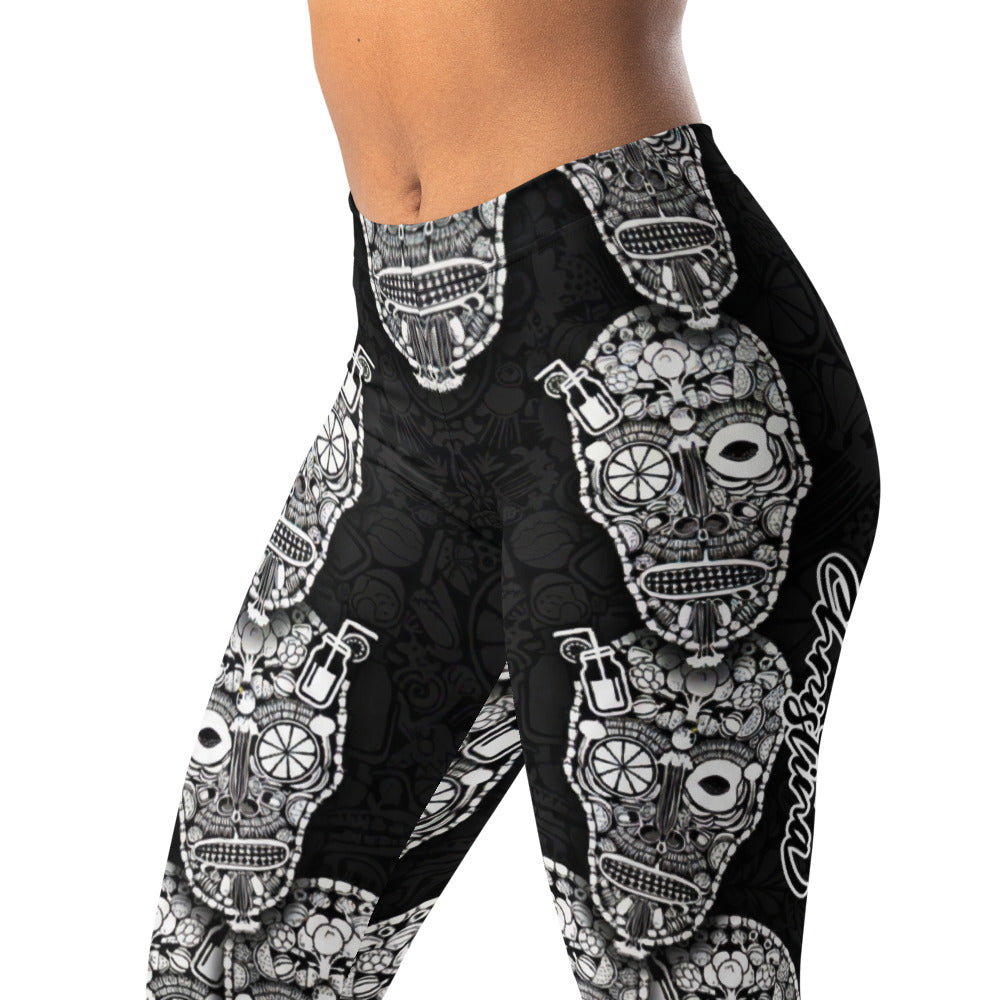 Personalisierte Damen Sportleggings Totenkopf Design Schwarz Weiß Fitness Yoga Leggings T777