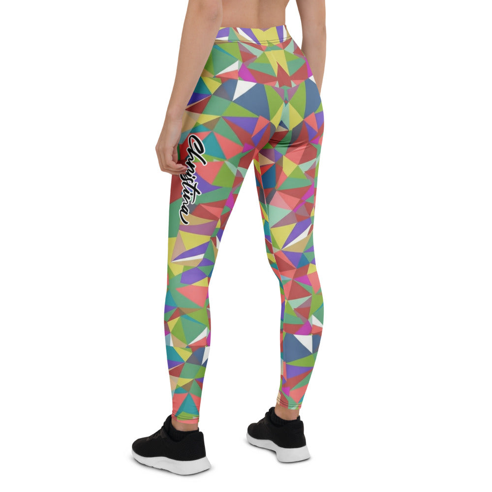 Personalisierte Damen Sportleggings Geometrisches Muster Bunt Abstrakt Fitness Yoga Leggings P752